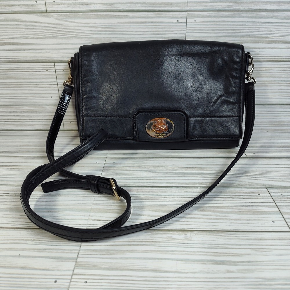 Kate Spade‎ Small Black Leather Convertible Crossbody Handbag Purse Clutch